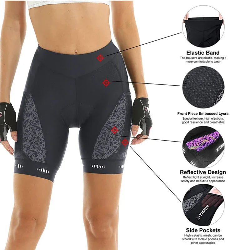 X-TIGER Women's Padded Cycling Bib Shorts – MTB & Road