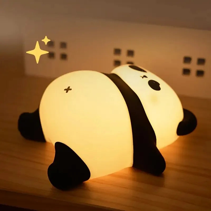 Cute Panda Silicone Patting Lamp Rechargeable Timing LED Night Light For Bedroom Bedside Room Decoration Kids Boys Birthday Gift Peaceful Pleasures Health and Wellness Panda TangTang