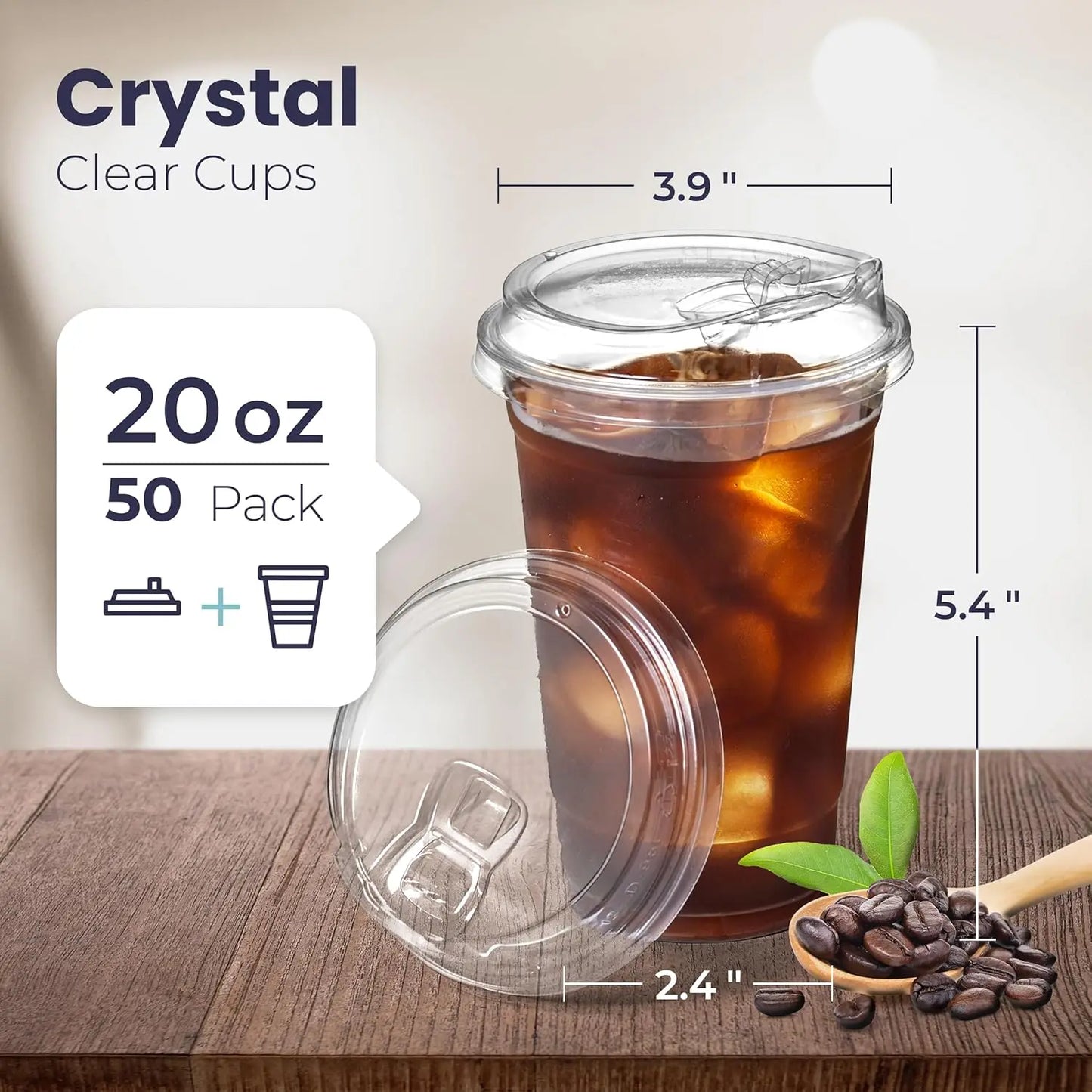 12/16/20/24oz Clear Plastic Cup with Lids 50 Set Disposable Cups for Iced Coffee or Juice Party Smoothie Milkshake Cold Drinks Peaceful Pleasures Health and Wellness 20OZ