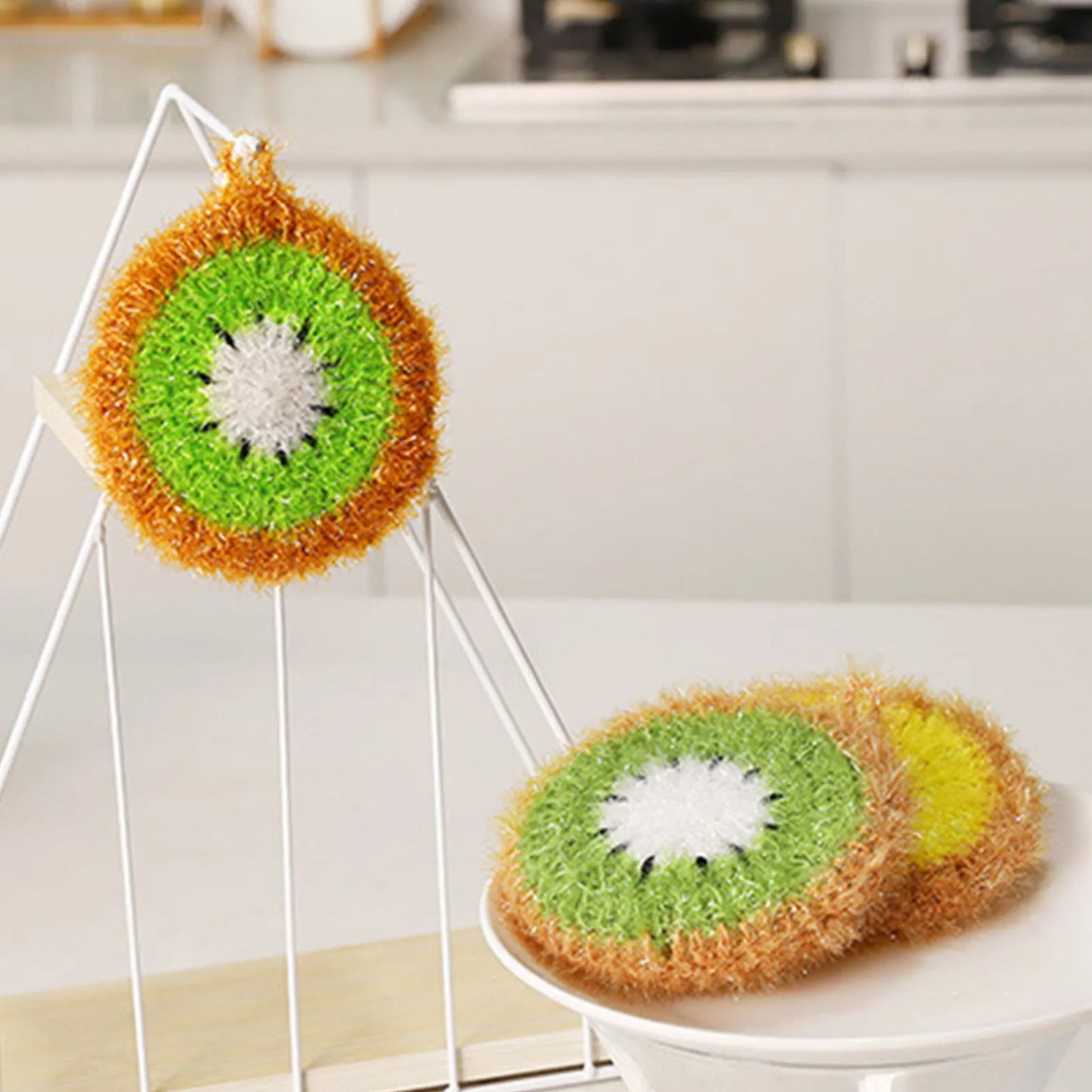 Fruit Shape Dish Scrubber Non-Scratch Kitchen Dish Scrubber for Cleaning Bathroom and Floors Peaceful Pleasures Health and Wellness