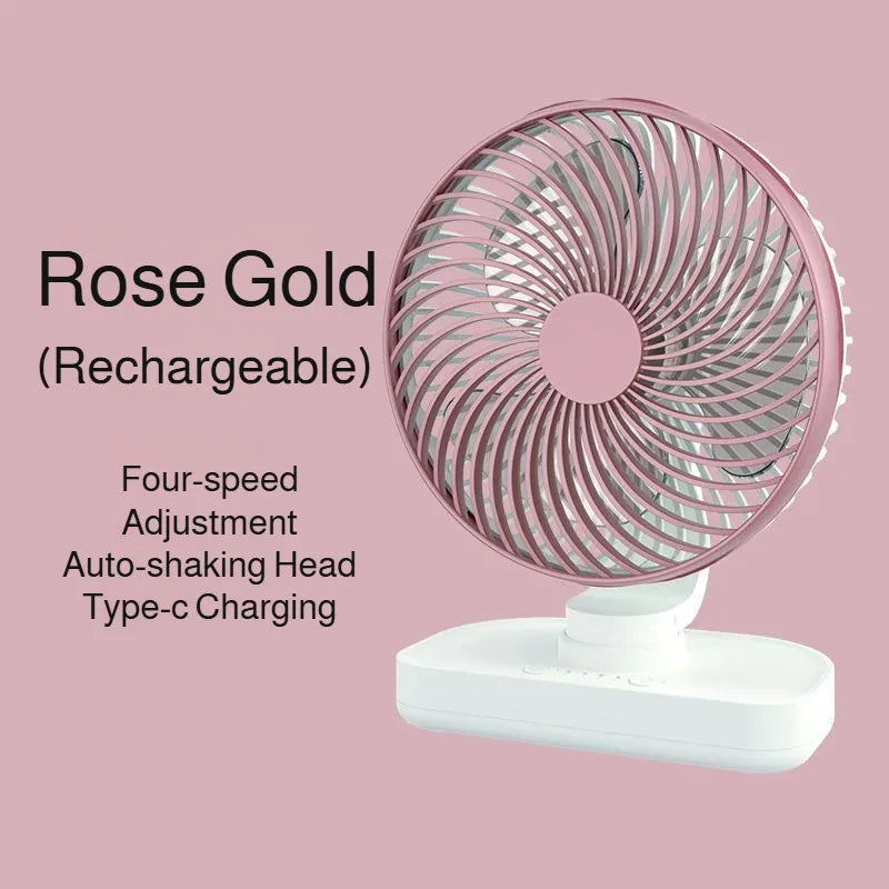 360° Oscillating USB Rechargeable Desktop Fan – 4-Speed