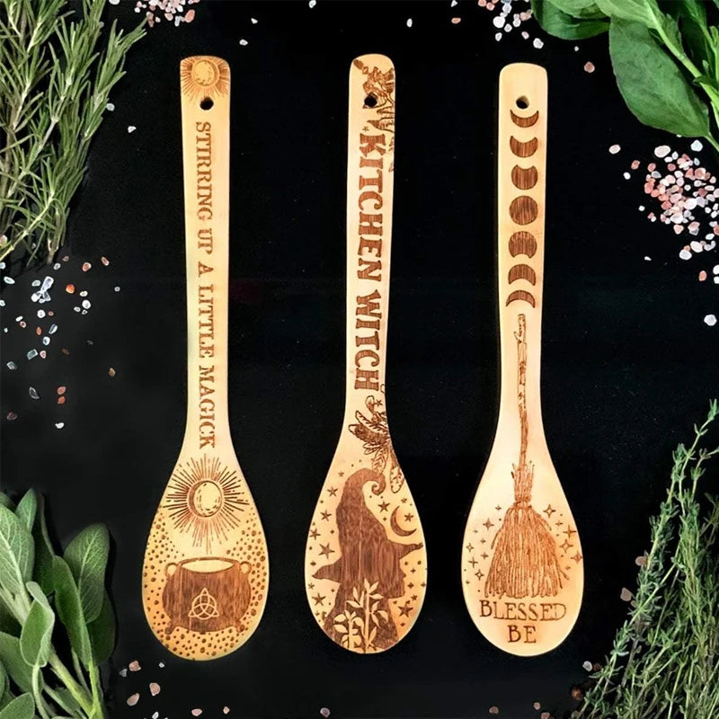 Halloween Witchy Bamboo Spoon Set | Laser Engraved Kitchen Gift