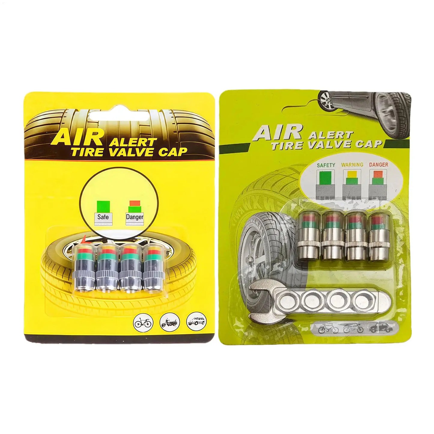 Tire Pressure Alert Valve Caps 4-Pack | Color-Changing Monitor
