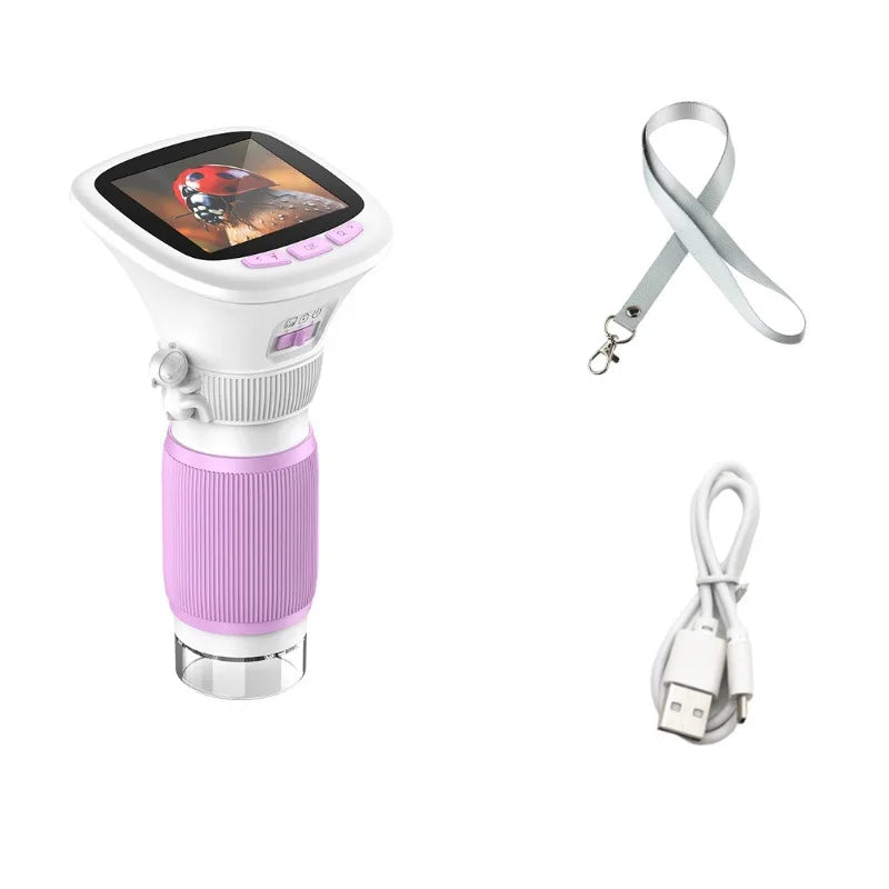 Handheld Microscope with 2.4-Inch High-Definition Screen, Rotating Focus, High Magnification Photography, Scientific Instrument Peaceful Pleasures Health and Wellness purple