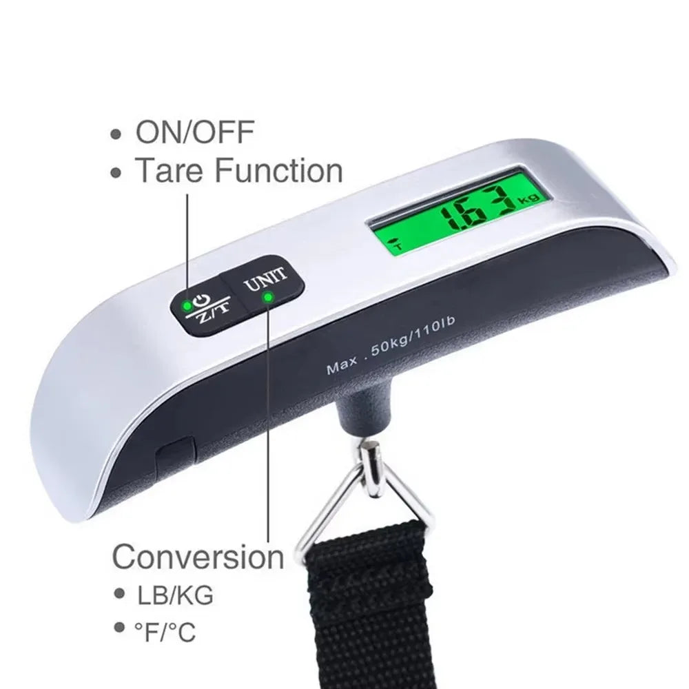 50kg Portable Hanging Scale Electronic Hand Luggage Scale Digital Display Suitcase 110lb Travel Baggage Bag Weighing Tools Peaceful Pleasures Health and Wellness