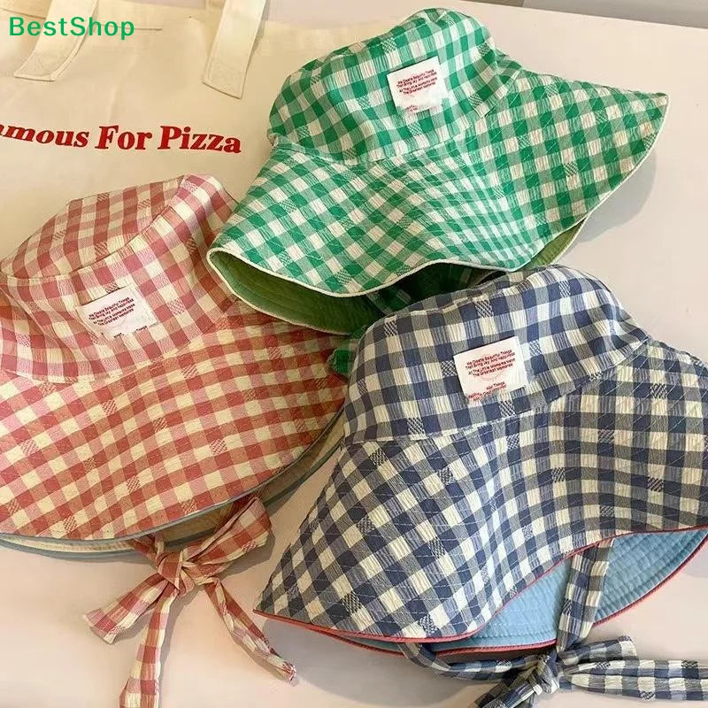 Women's Wide Brim UV Sun Hat with Chin Strap – Plaid Beach