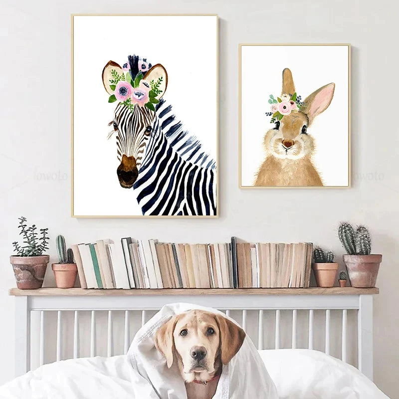 Watercolor Safari Animals Canvas Wall Art | Nursery Decor