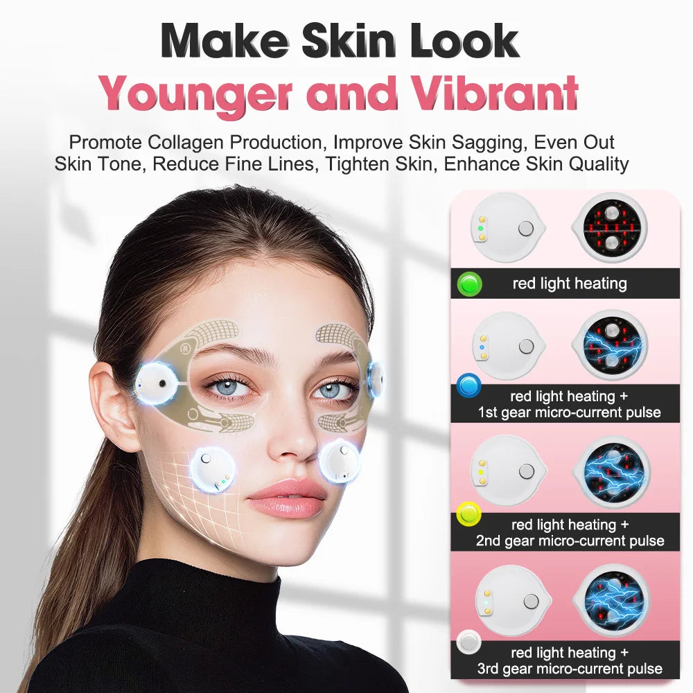 Micro-current Face/Eye Beauty Massager 660nm Red Light with Gel Patch Portable Pads Rejuvenation Dark Circles Eye Lines Remover Peaceful Pleasures Health and Wellness