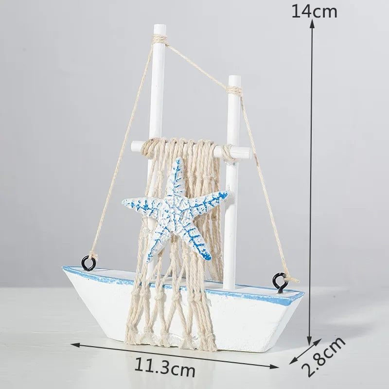 14CM Sailboat Model Wooden Sailing Boat Home Decoration Beach Nautical Design Navy Creative Sculpture Boat Model Crafts Nordic Peaceful Pleasures Health and Wellness type2