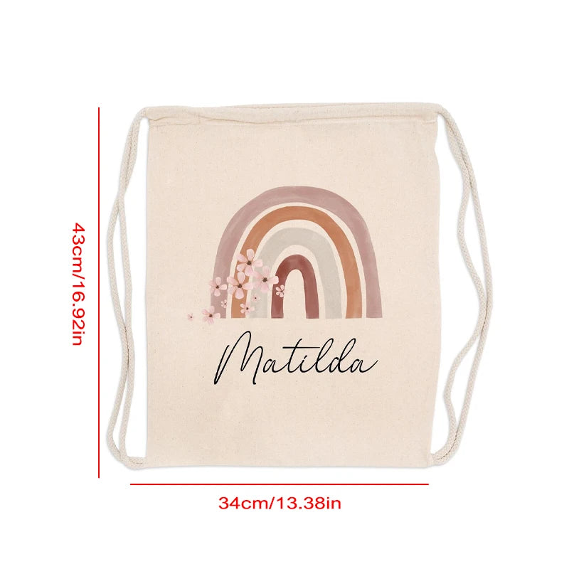 Personalized Rainbow Drawstring Backpack for Kids | Custom Name Personalized Drawstring Bag Peaceful Pleasures Health and Wellness