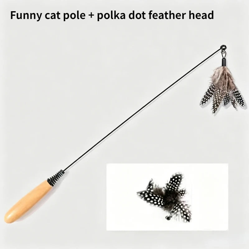 Spring Teasing Cat Stick Wooden Handle Cat Teaser Stick Toy Feather Funny Simulation Fishing Rod Bell Squeaky Cat Toy Peaceful Pleasures Health and Wellness Cat stick