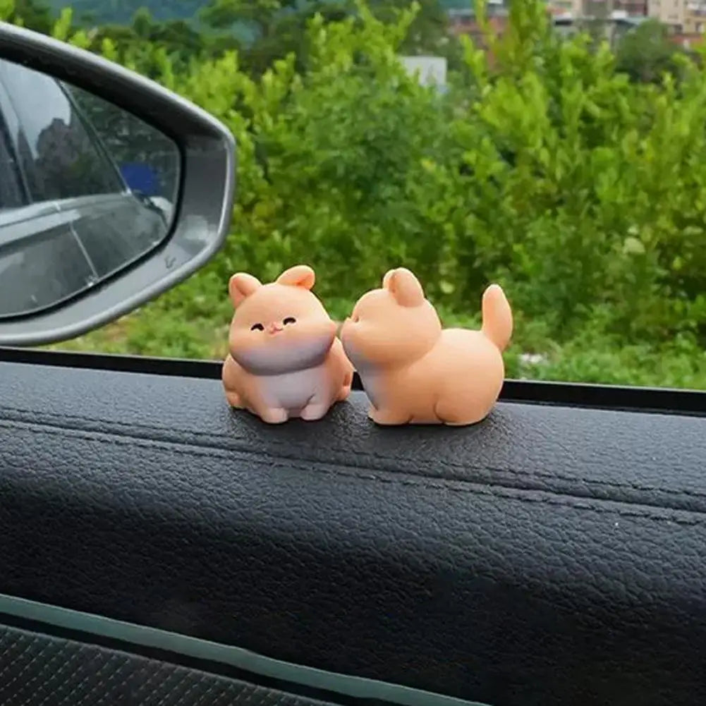 2Pcs Cartoon Kiss Face Rabbit Kitten Doll Ornaments Funny Resin Ducks Frogs Figurines Ornaments Car Interior Dashboard Ornaments Peaceful Pleasures Health and Wellness B