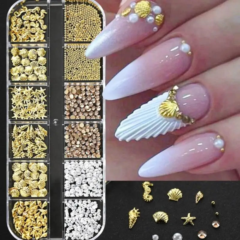 3D Nail Charms Set – Punk Rivets, Bows & Rhinestones, 12 Grid