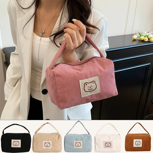 Bear Corduroy Large Makeup Bag – Zipper Cosmetic Organizer Cosmetic Organizer Bag Peaceful Pleasures Health and Wellness