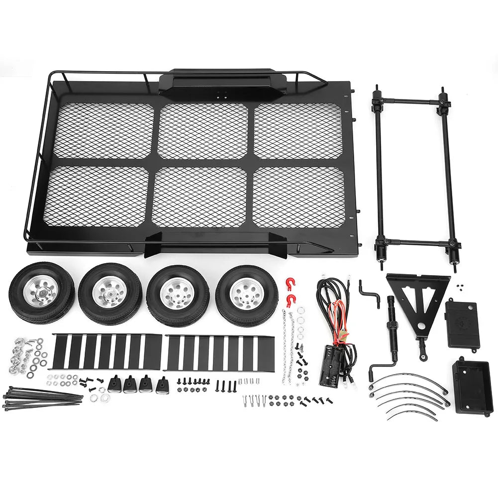1 10 Trail Metal Car Trailer Accessory Four Tires Fit RC4WD RC