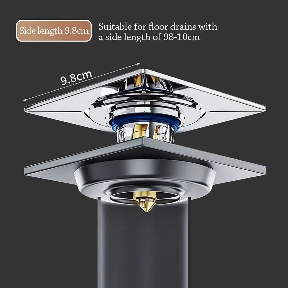 Stainless Steel Pop-Up Square Floor Drain | Anti-Odor Press Type