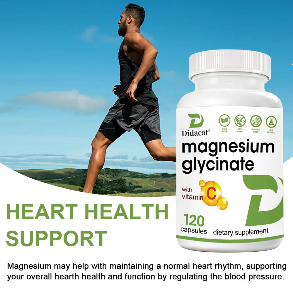 Magnesium Glycinate Capsules with Vitamin C, High Absorption, Supports Muscle Relaxation Nerve Bone & Heart Health, Antioxidant Peaceful Pleasures Health and Wellness