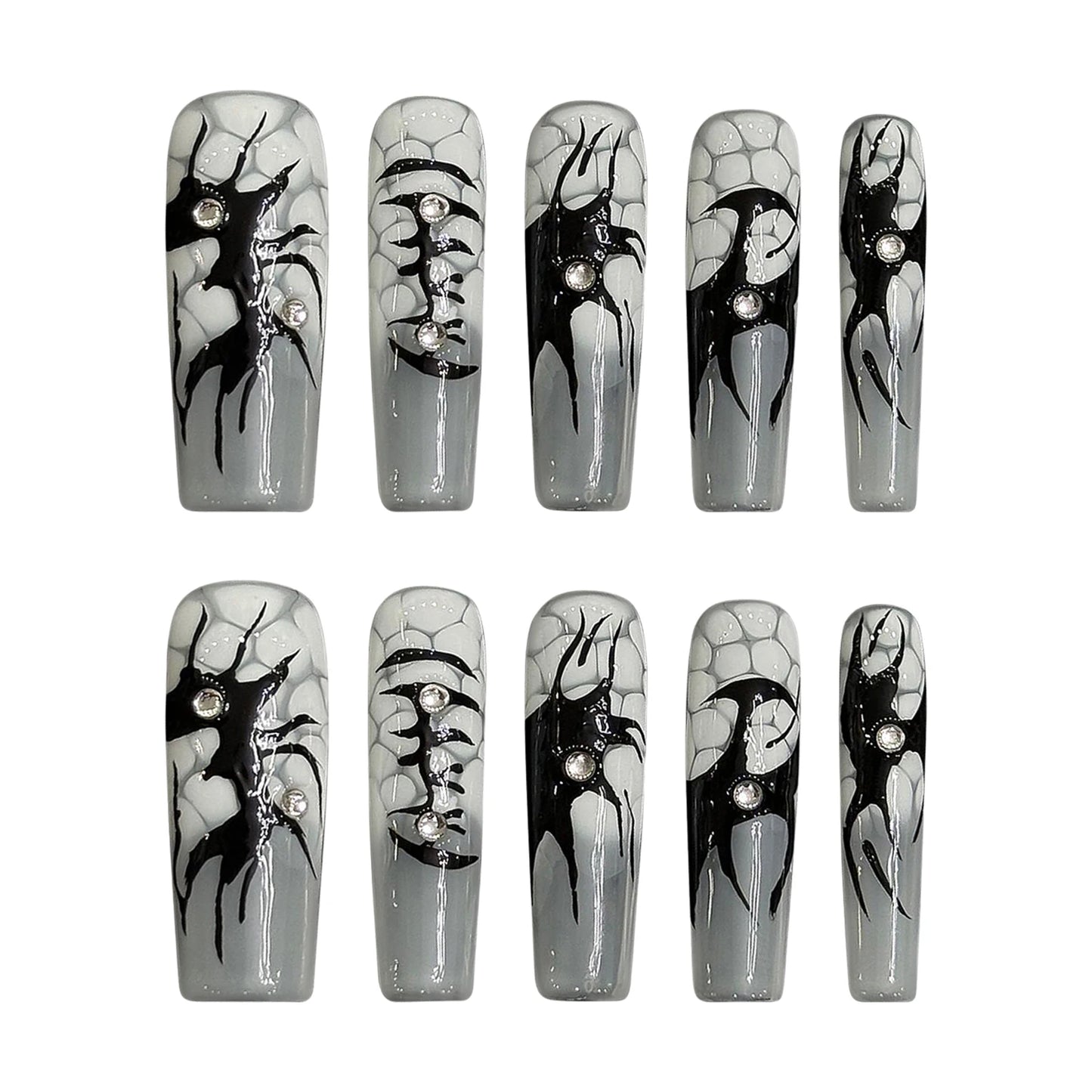Black Coffin Press-On Nails | Long Ballet Fake Nails Set
