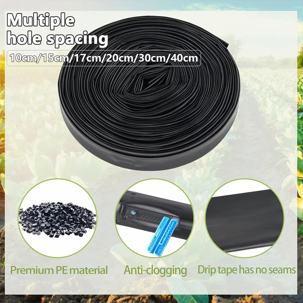 50/100m Drip Tape Watering Farm Agricultural Irrigation Soaker Hose Dripper 16mm PE Tubing Spacing 10-40cm for Garden Greenhouse Peaceful Pleasures Health and Wellness