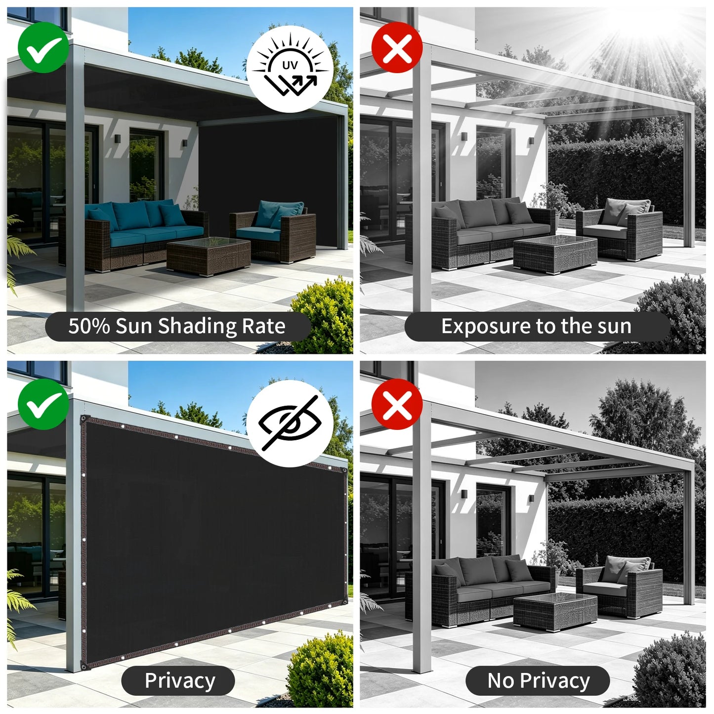 50% HDPE Sun Shade Cloth with Grommets | Garden & Patio