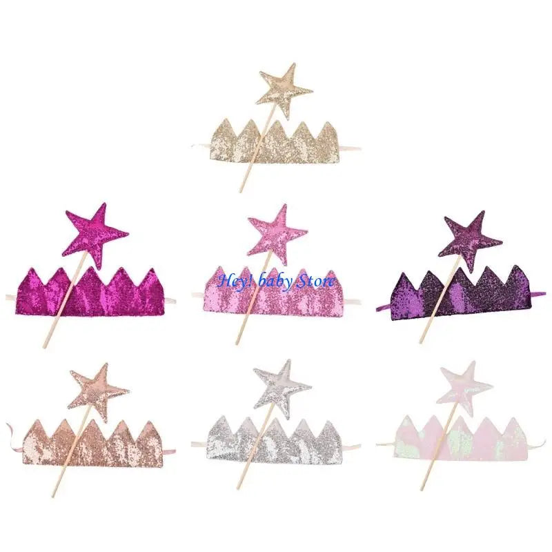 Baby Girl Glitter Crown Hairband & Fairy Star Wand Set | Photo Prop