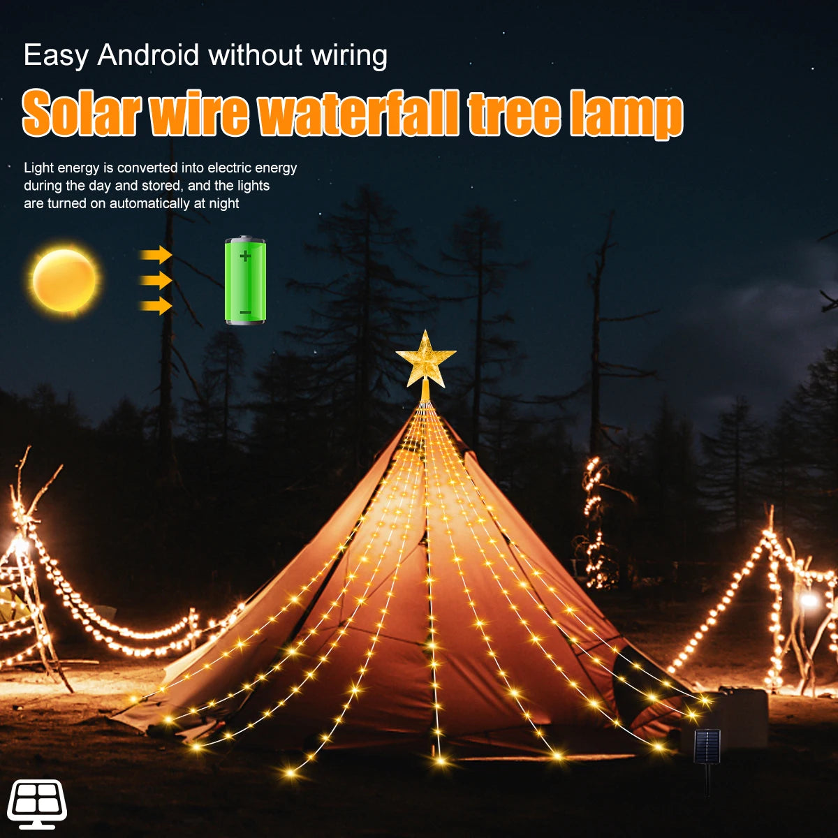 Solar Star Waterfall Fairy Lights – 250 LED Waterproof Garden Decor
