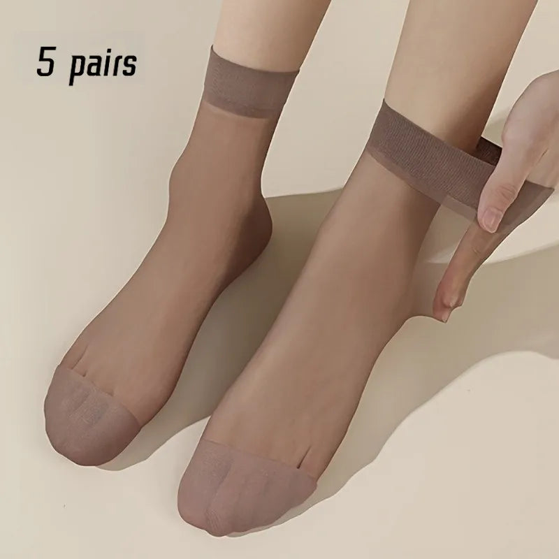 5 Pairs Women Transparent Ankle Socks Ultra Thin Breathable Nylon Sheer Short Socks Elastic Summer Casual Daily Wear Peaceful Pleasures Health and Wellness Coffee One Size