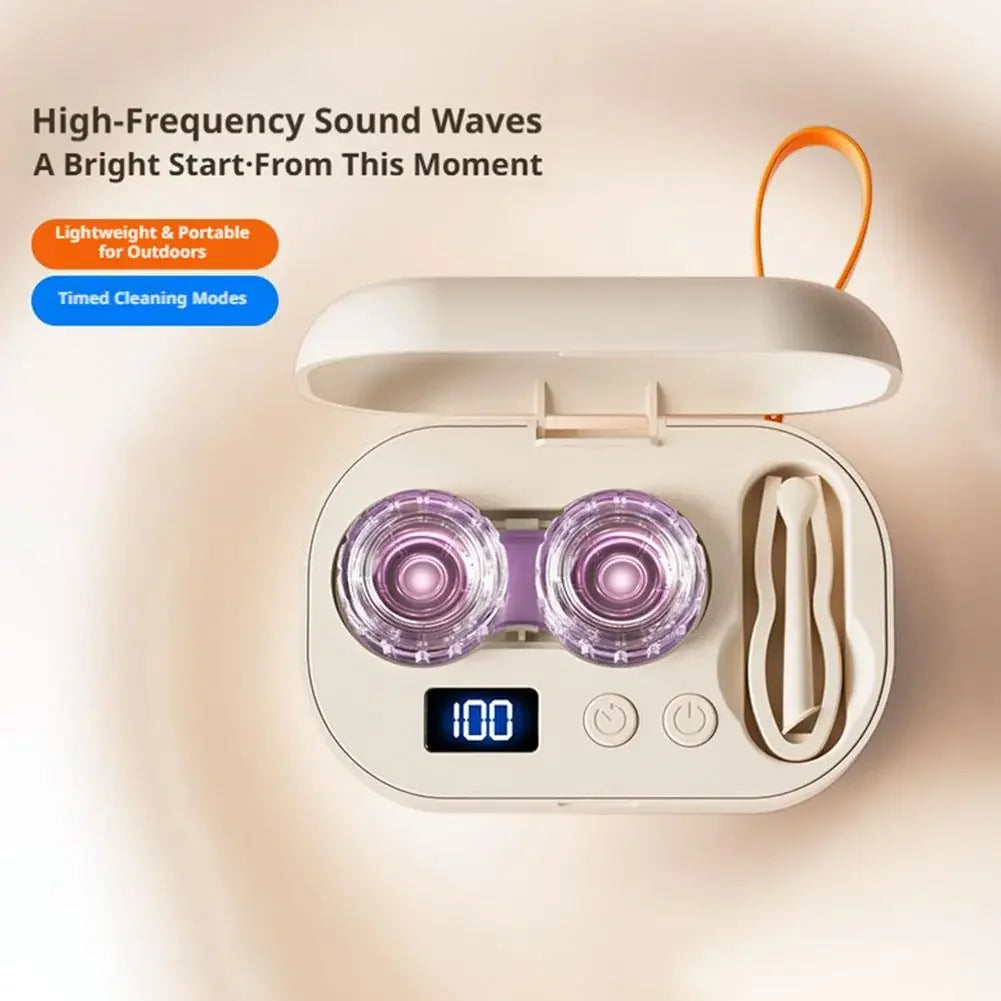 Rechargeable Portable Ultrasonic Contact Lens Cleaning Box, High Vibration 360° Sterilizer Washer for Disposable Soft RGP OK Len Peaceful Pleasures Health and Wellness