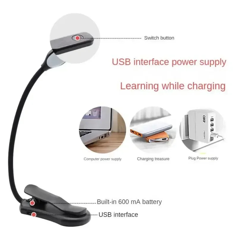 Rechargeable Clip-On LED Book Light | 7 LEDs, 3 Modes