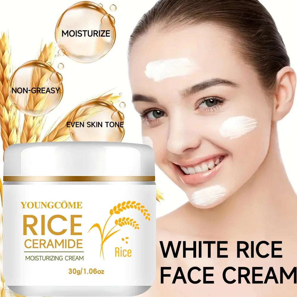 30/60g Rice Cream For Face White Rice Essence Brightening Moisturizing Cream Lightweight Moisturizer Face Cream Smooth Lines Peaceful Pleasures Health and Wellness