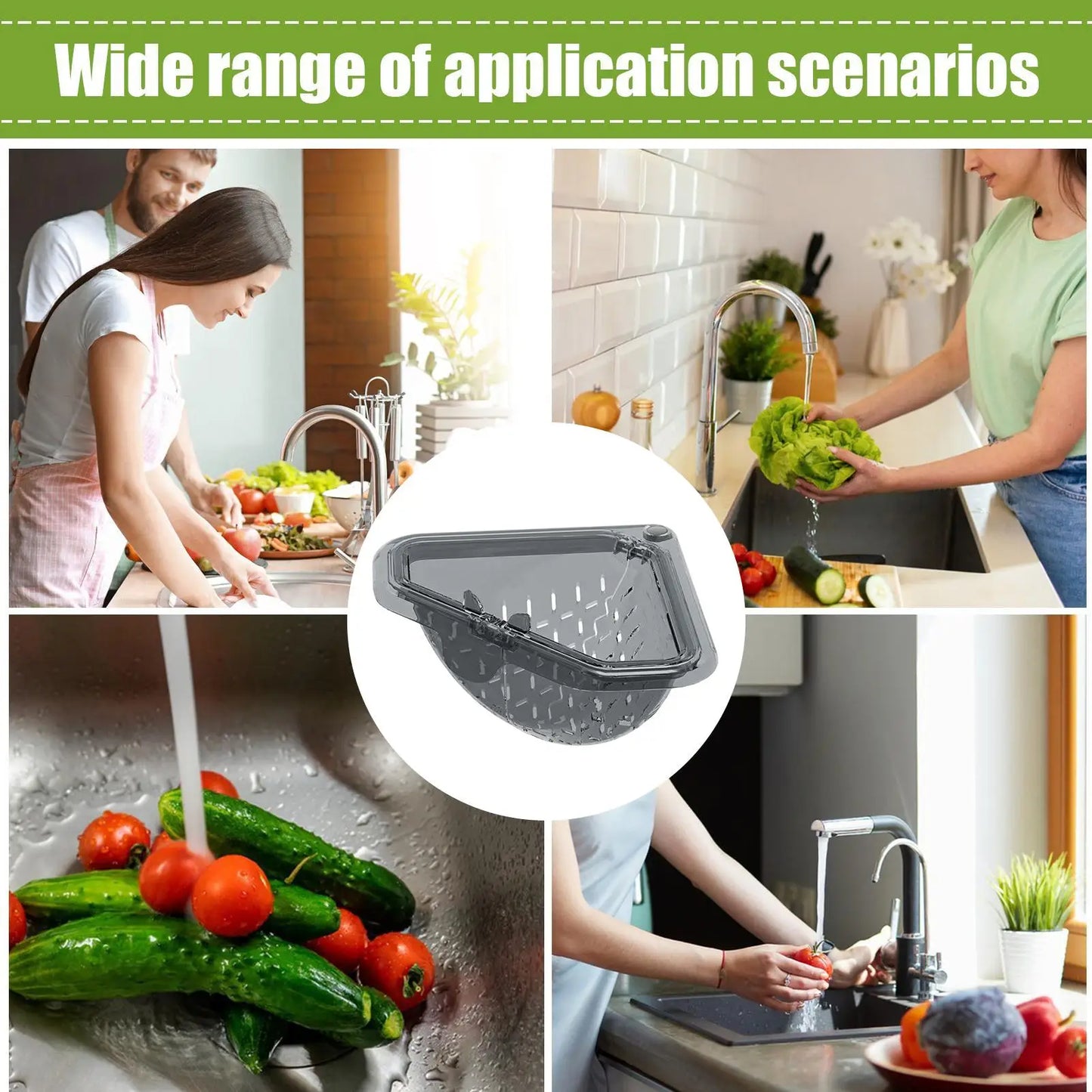 Sink Food Catcher Basket Magnetic Suction Drainage Triangle Drying Kitchen Sink Drain Strainer Corner Basket for Scrap Fruits Peaceful Pleasures Health and Wellness