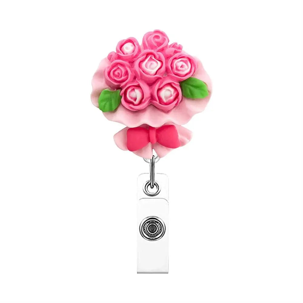 Cute Chest Card Flower Work Card Clip Keys Lanyard ID Card Clips Name Card Holder Nurse Badge Holder Retractable Badge Reel Peaceful Pleasures Health and Wellness