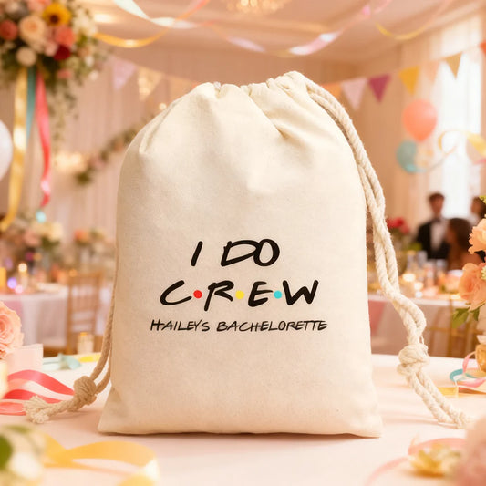 Personalized Friends Themed Drawstring Bag | I Do Crew Bachelorette Party Favor Bag Peaceful Pleasures Health and Wellness