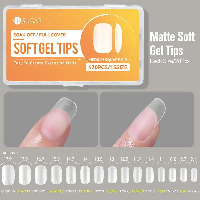 100/420Pcs Matte Soft Gel Tips Full Cover False Nail Tips Press On Acrylic Nails Short Almond Coffin Artificial Nails Extension Peaceful Pleasures Health and Wellness 420Pcs Orange