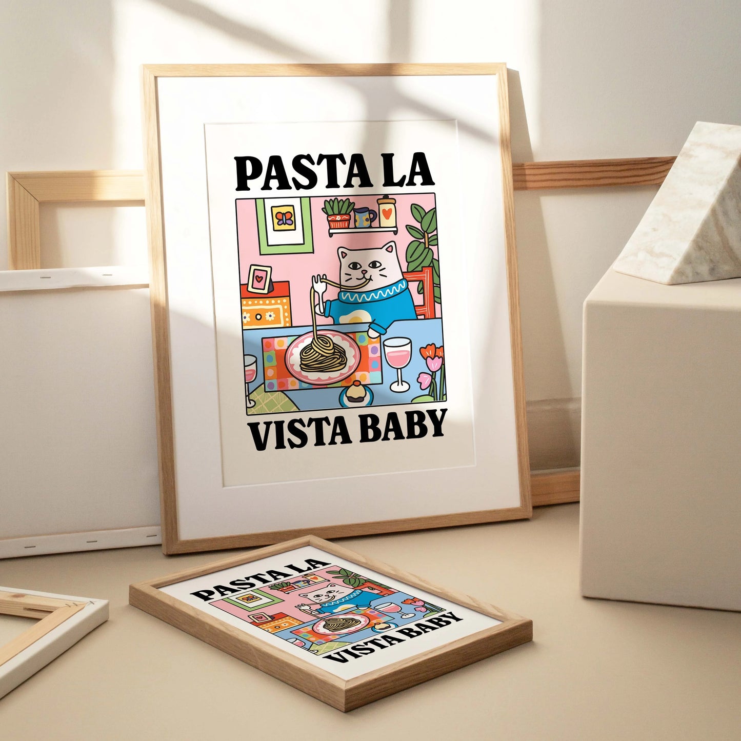 Pasta La Vista Baby Cartoon Cat Wall Art Prints Canvas Painting Poster Picture For Living Children Room Home Decor Gift Peaceful Pleasures Health and Wellness