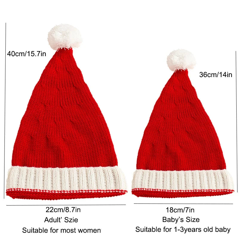 Knitted Christmas Pompom Beanie Hat – Kids & Adults Santa Cap