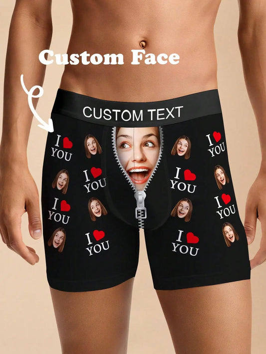 Custom Face Mens Boxer Briefs Personalized Photo Underwear Custom Text Waistband Six Sizes Available Funny Gift for Him Peaceful Pleasures Health and Wellness