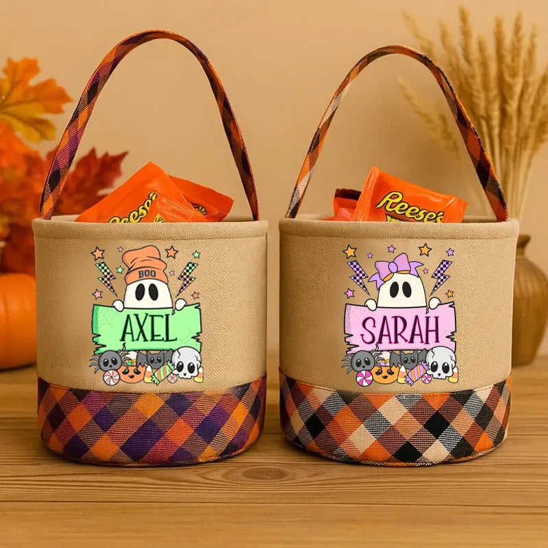 Personalized Halloween Ghost Trick-or-Treat Bucket for Kids Halloween Trick-or-Treat Bucket Peaceful Pleasures Health and Wellness
