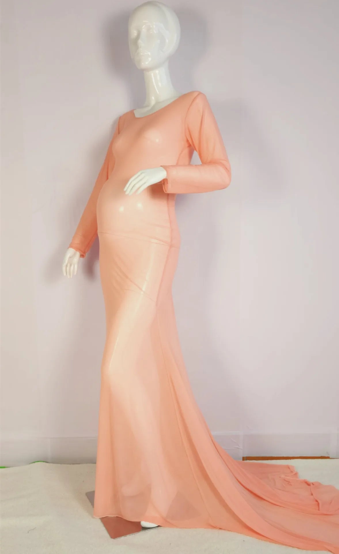 Tulle Bodysuit Pregnancy Dress Mesh Fabric Long Sleeve Stretch Women Maternity Outfit Slim Fit Style Skirt For Photo Shoot Peaceful Pleasures Health and Wellness pink XL