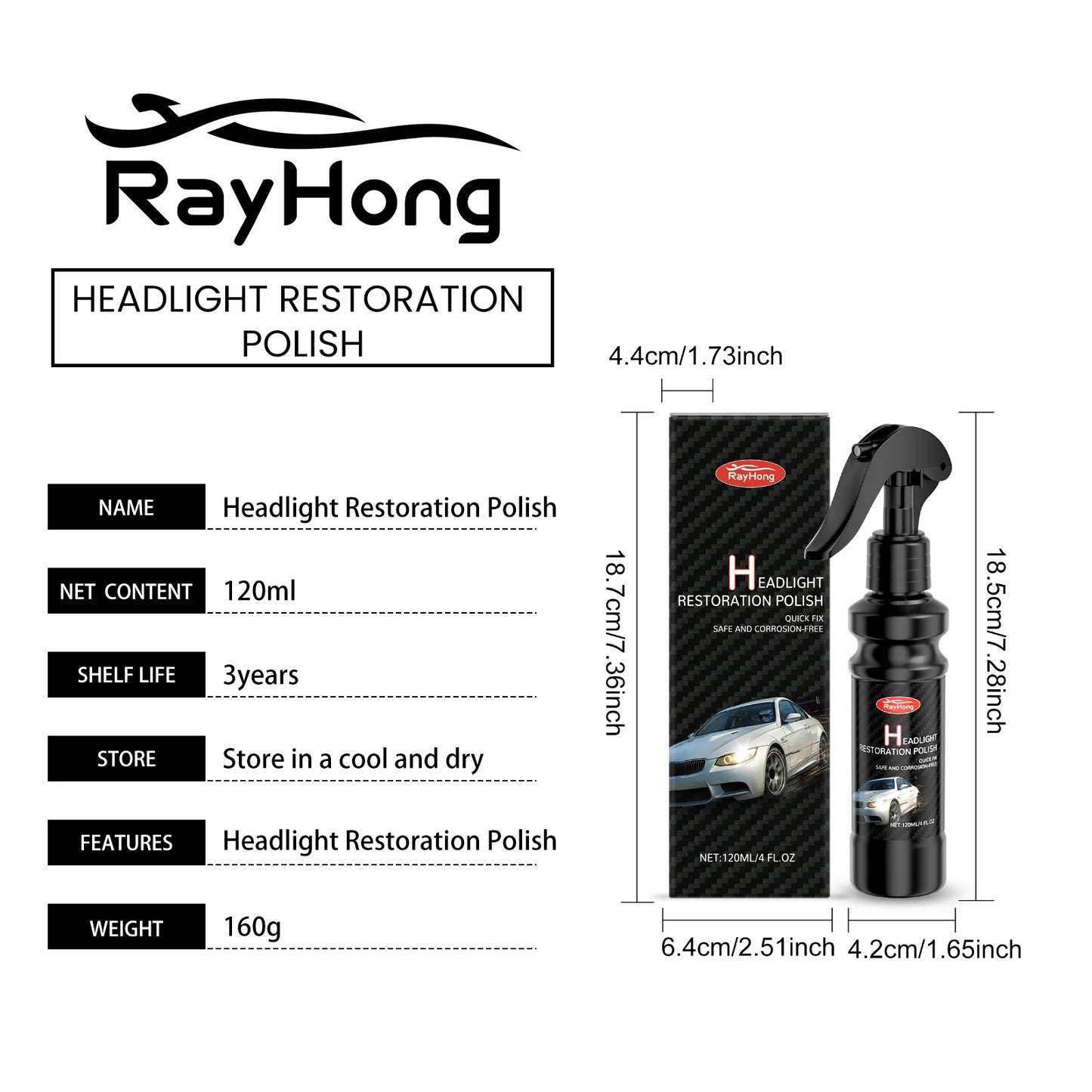 Rayhong Headlight Restoration Spray | Anti-Fog & Waterproof
