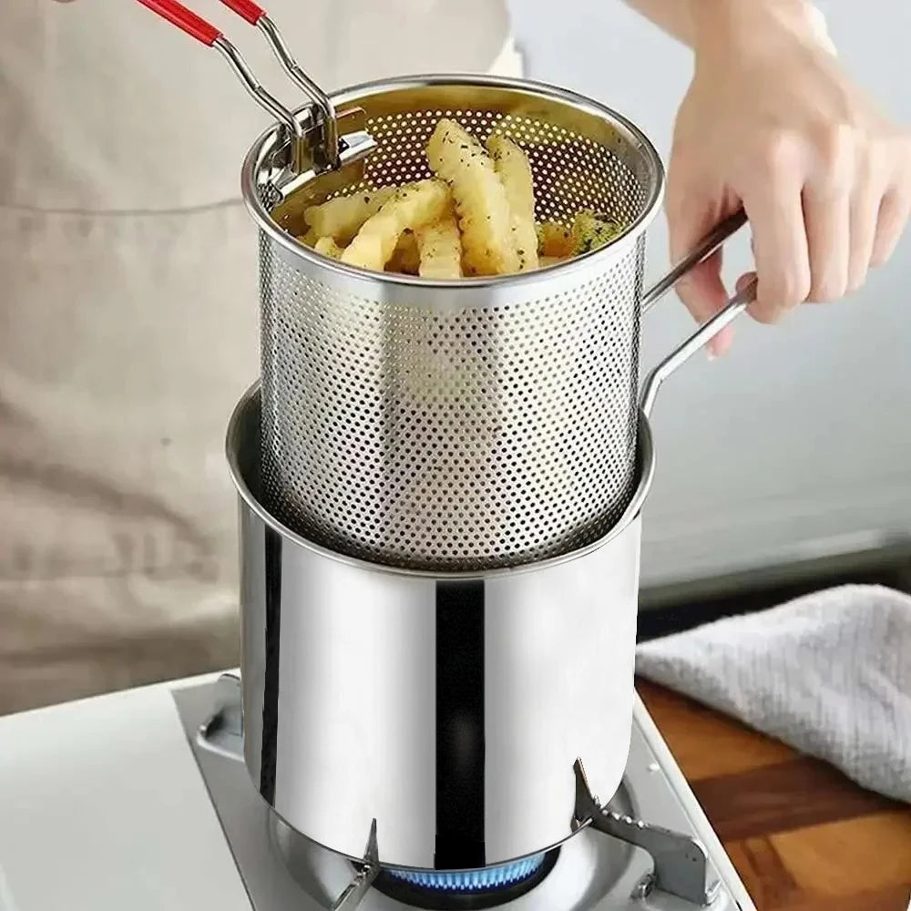 Stainless Steel Deep Fryer With Frying Basket Multifunctional Small Pot Kitchen Specific Frying Chicken And Other Cooking Tools Peaceful Pleasures Health and Wellness