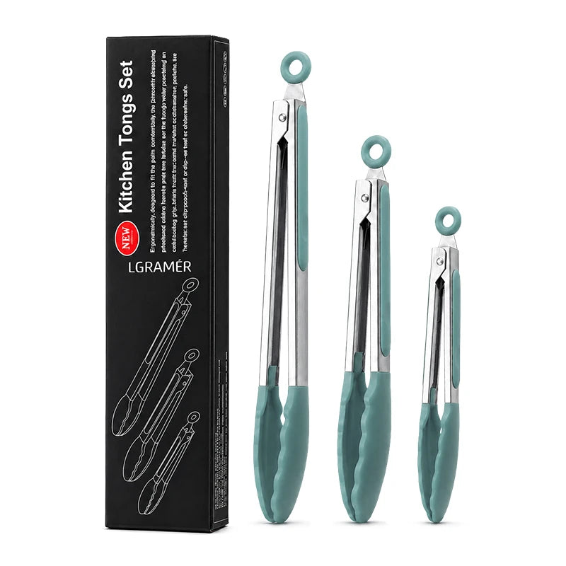 Silicone Tip Kitchen Tongs Set 3 Sizes – BBQ & Cooking Tongs