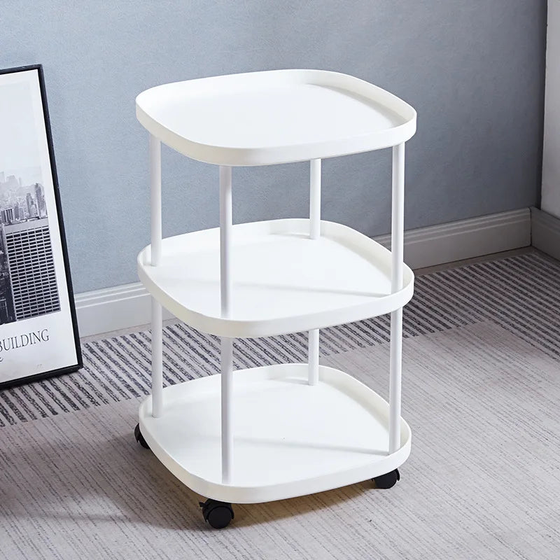 Quick Easy Assembly Simple Modern Stylish Lightweight Nightstand With Storage Shelf For Small Space Bedroom Apartment Renters Peaceful Pleasures Health and Wellness 3 Layers White
