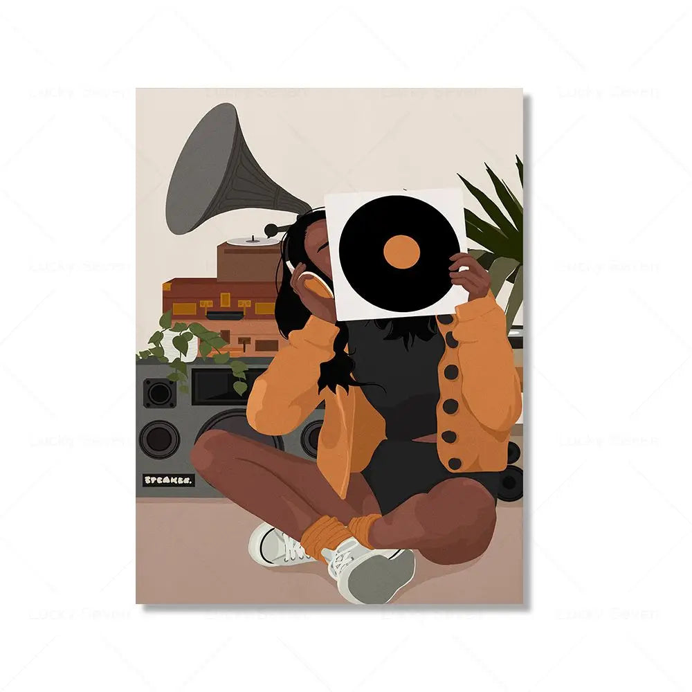 African Woman Reading Canvas Wall Art | Black Girl Poster