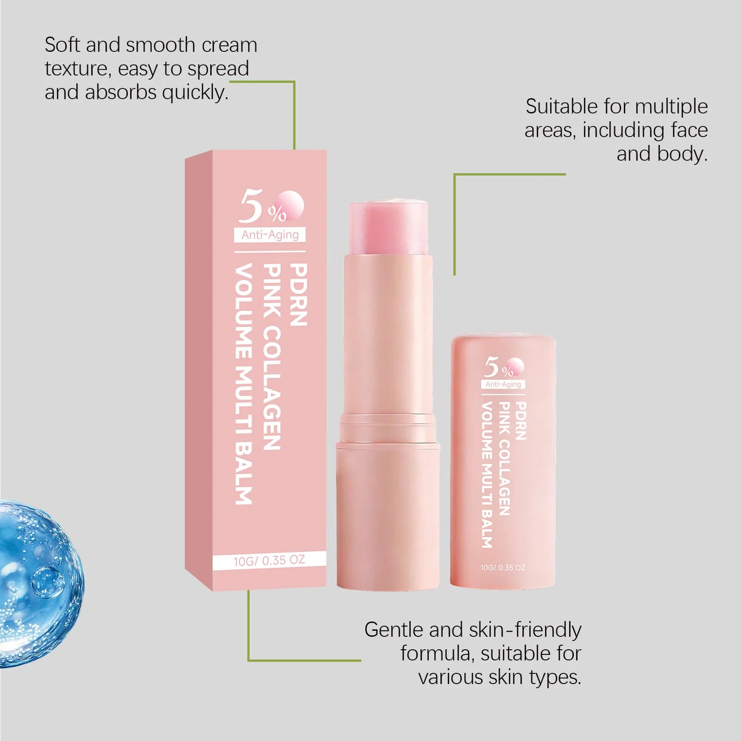 PDRN Pink Collagen Multi Volume Balm Stick Anti Wrinkles Firming Improve Fine Lines Even Tone Revitalize Skin Care Cream Stick Peaceful Pleasures Health and Wellness