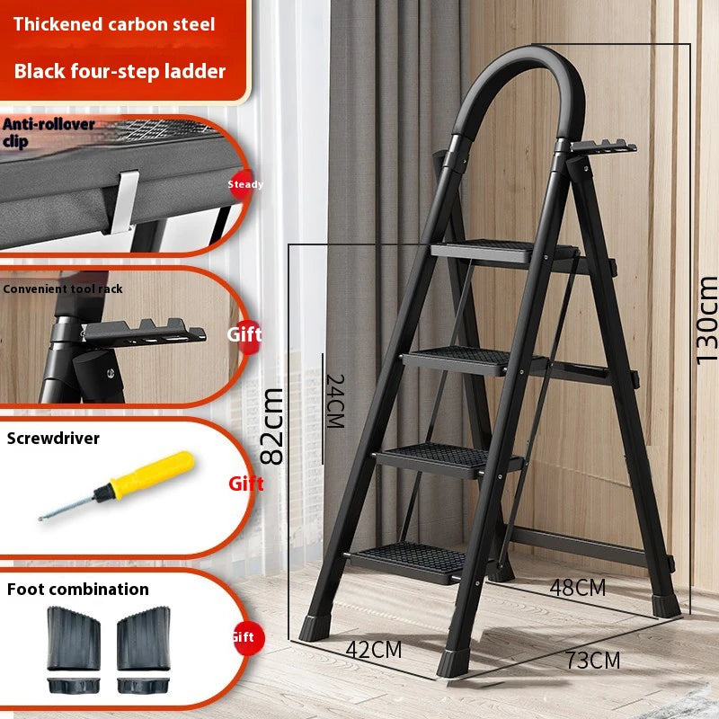 Adjustable Zigzag Folding Ladder 3 4 5 6 Step Thickened Carbon Steel Engineering Ladder Stable Climbing Tool for Home And Garden Peaceful Pleasures Health and Wellness 4 layers Black