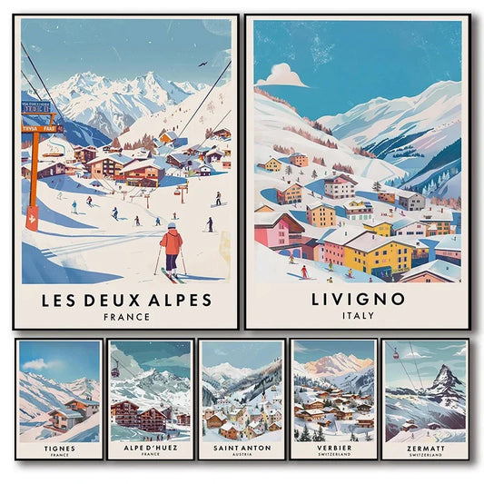 Ski Resort Alps Canvas Wall Art Print | Snow Mountain Poster Canvas Wall Art Print Peaceful Pleasures Health and Wellness