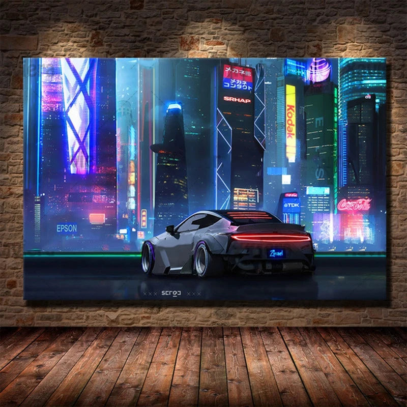 Canvas Art Painting Future Sci-Fi Punk Style Artwork Night City Street Scenery Poster Technology Wall Picture Home Decoration Peaceful Pleasures Health and Wellness 02 20x30cm Unframed