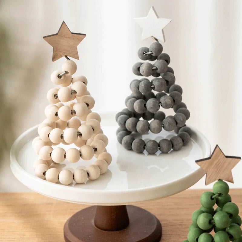 Christmas Decoration Wooden Bead Christmas Tree Creative Nordic Style Wooden Christmas Tree Desktop Ornament Decoration Ornament Peaceful Pleasures Health and Wellness