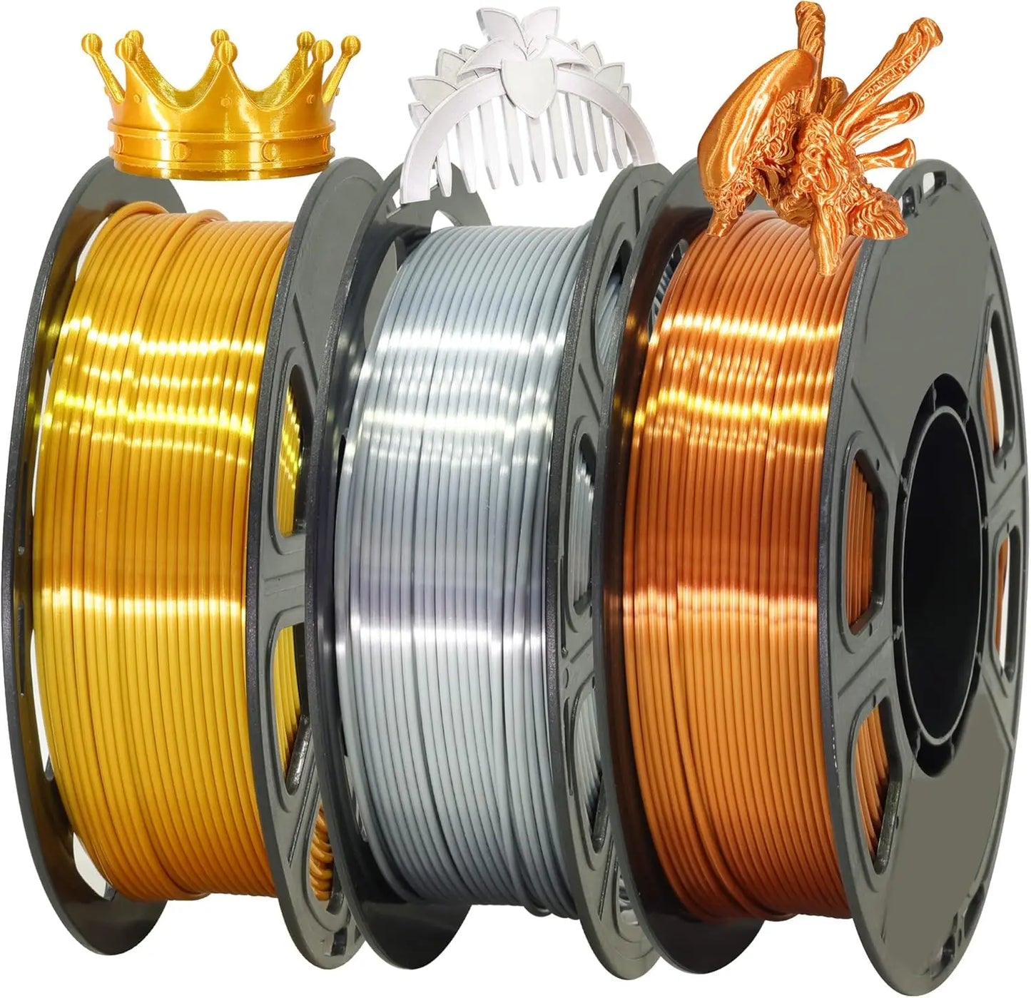Silk PLA Filament Bundle 1.75mm – Gold Silver Copper 3×0.25kg